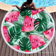 2021customised logo women microfibre  summer thick  hawaiian large circle watermelon beach towel